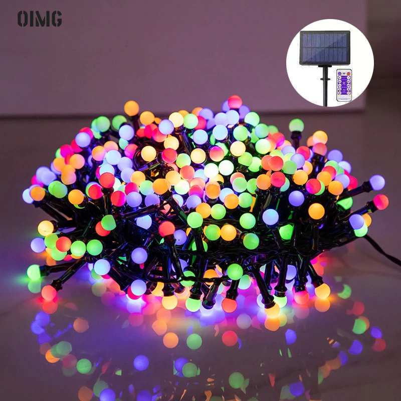 10M500LEDFairyBallSolarStringLightsRemoteControlLEDGarland