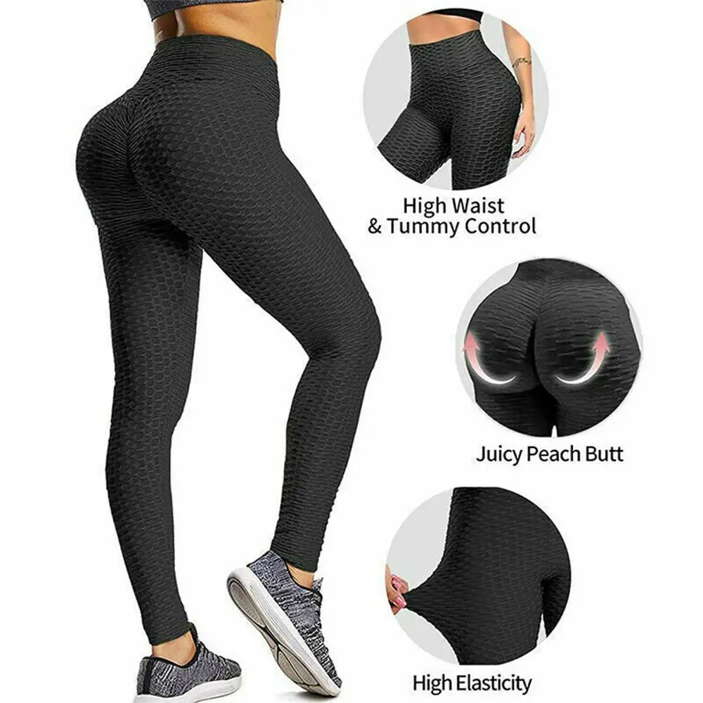Women Gym Anti Cellulite Yoga Pants Butt Lift Honeycomb Leggings Sport Trousers 