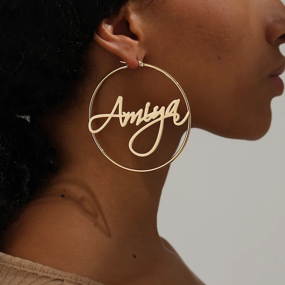 

Custom Hoop Earrings Stainless Steel Gold Color Personalized Name Letter Circle Heart Earring Wedding Party Jewelry for Women