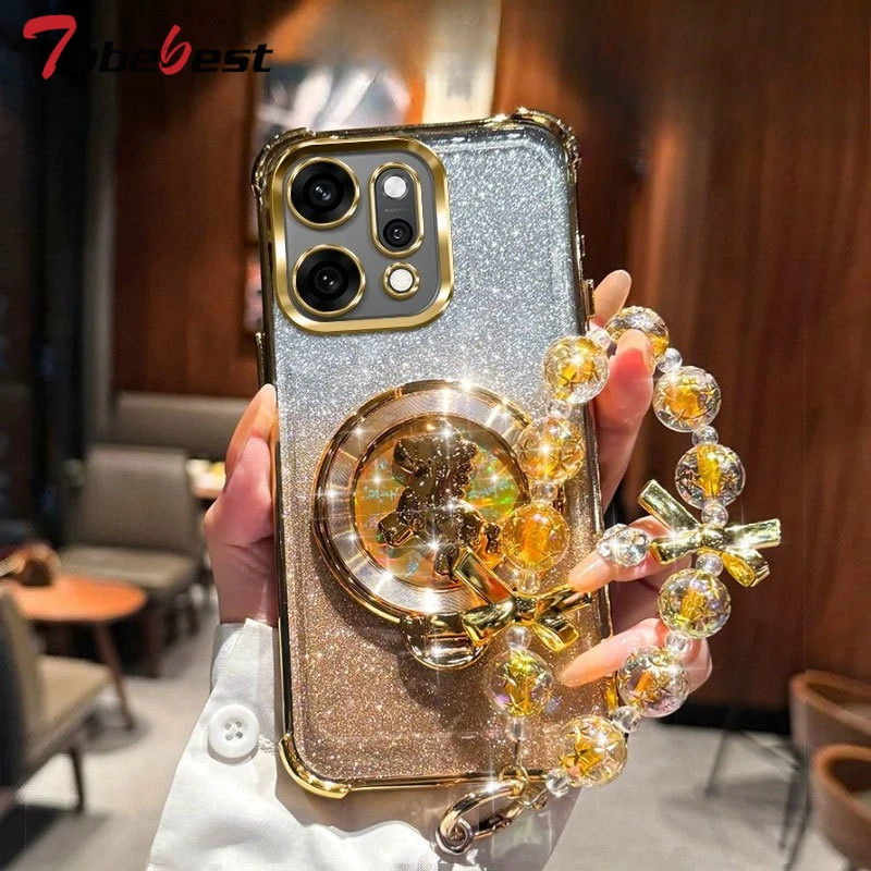 Shockproof Glitter Plating Pony Bracket Beaded Bracelet Silicone Case Cover