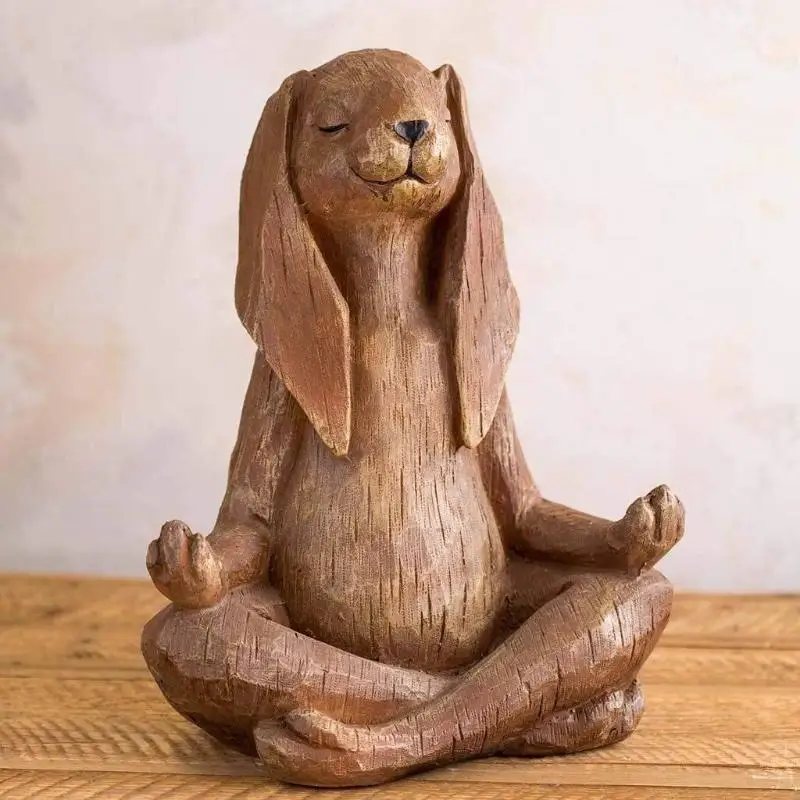 Meditation Rabbit Resin Ornament Garden Decoration Long Eared Rabbit Sculpture Ornament Home Gardening Animal Sculpture Decor