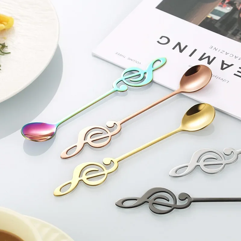 Musical Note Stainless Steel Teapoon Spoon Treble Clef Shape Mug Teaspoons Music Bar Ice Cream Creative Spoon Kitchen Tableware