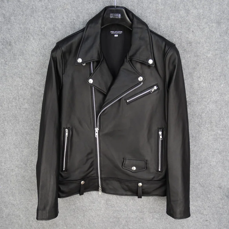 

genuine leather 100% fur coat men jacketNew fashion fit thin lapel men's top layer imported sheepskin classic motorcycle jacket