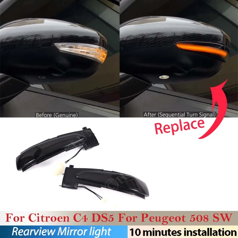 Led Dynamic Turn Signal Blinker Sequential Side Mirror Indicator Light For For Citroen C4 Ds5 For Peugeot 508 Sw Car Accessories