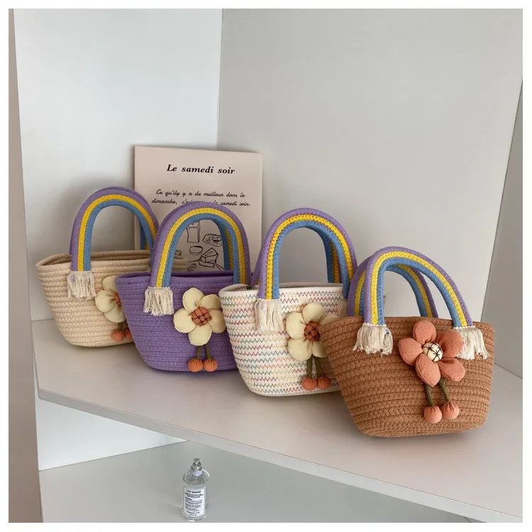 

2022 New Korean Trend Small Fresh Pastoral Rainbow Hand-held Straw Woven Bag Female Versatile Foreign Style Hand Carry A Bag