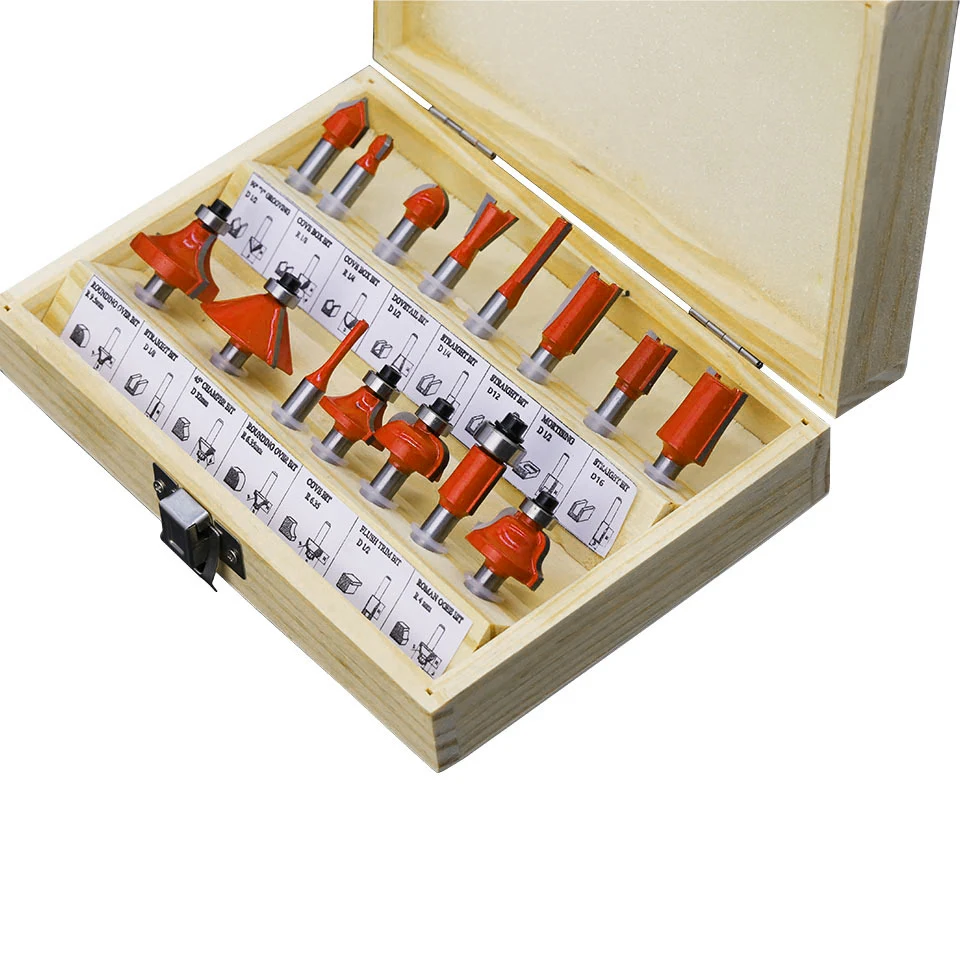 VACK 15 개/대 목공 도구 밀링 커터 1/4 ''/8mm 목재 커터 용 생크 카바이드 라우터 비트 frezy Cutting metal fresas