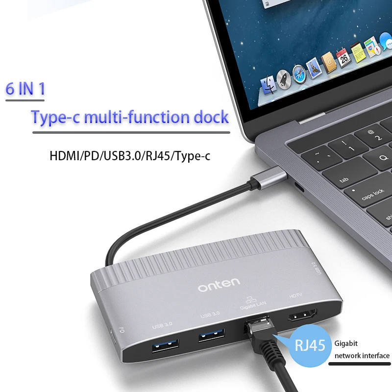 

USB-C HUB game 6-in-1 Splitter Adapter multi-function laptop accessorie Type-c converter 4K@30Hz Type-c dock PD/USB3.0/RJ45/HDMI