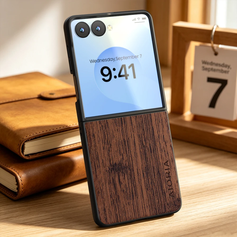Straight Wood Grain PU Leather Phone Cover Case