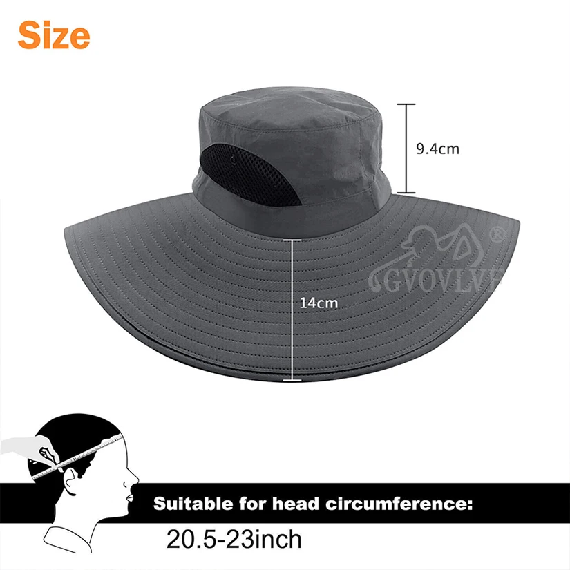 Golf Men Sun Hat Outdoor Bucket Mesh Wide Brim Boonie Hat UV Sun Protection Fishing Hiking Hats Mountain Climbing Gray and Khaki sports sun hats golf caps