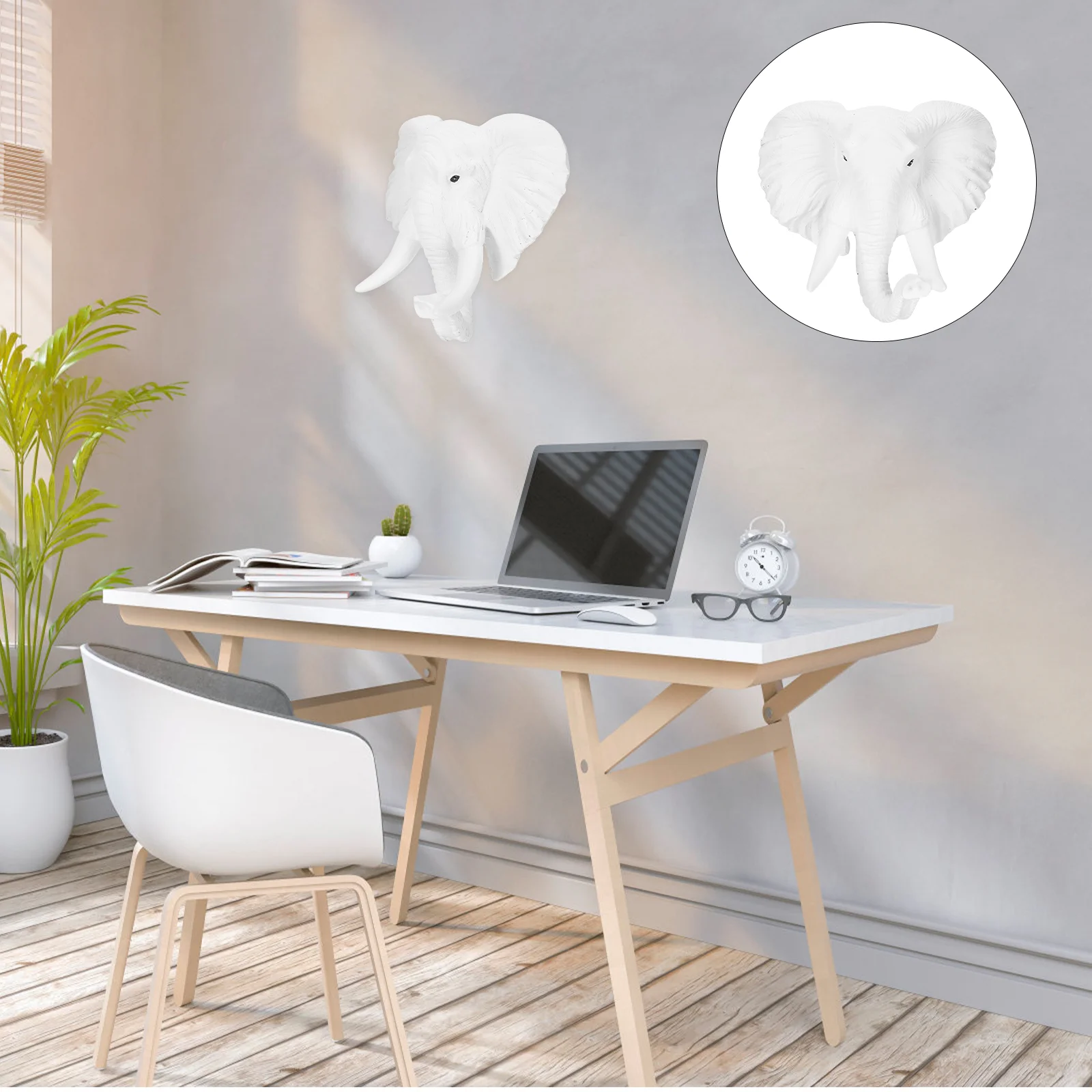 

Elephant Head Decor 3D Animal Head Wall Statue African Animal Sculptures Hanging Wild Life Figurine Resin Animal Ornament