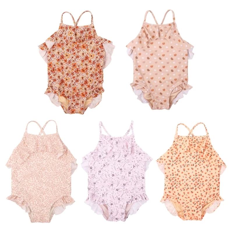 

B2EB Baby Swimwear UPF50+ Sleeveless Beach Clothes One-pieced Flower Print Toddlers Swimsuit Girls for Vacation