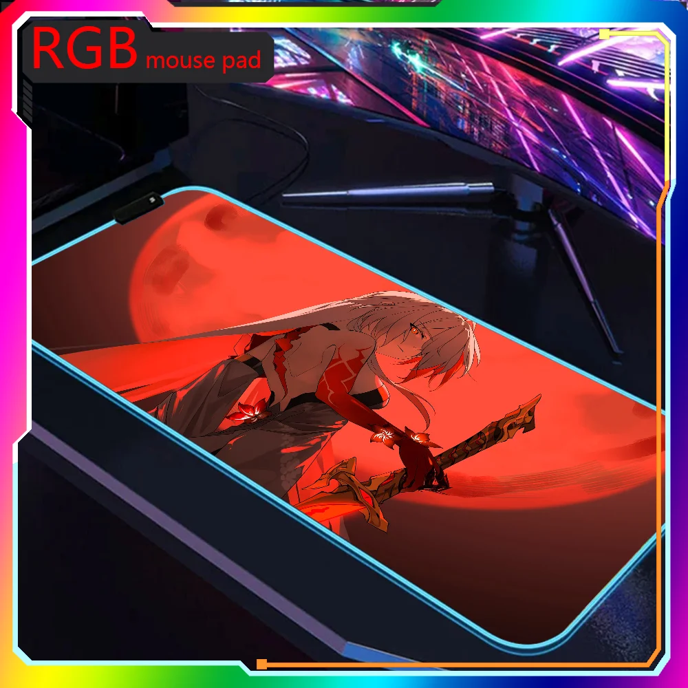 

Honkai Star Rail Acheron RGB 1000x500 Mouse Pad Large Gaming Mousepad Mat Keyboard Computer Rubber Carpet Backlit Desk Mat Pad