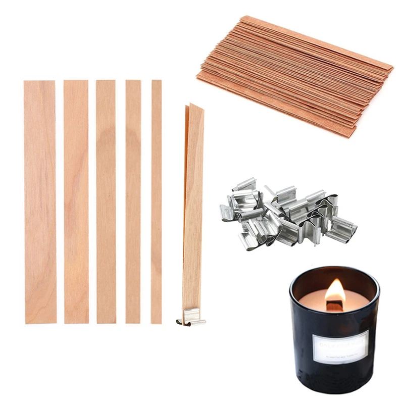 30/50pcs Wooden Candle Wick Set With Clip Base Smokeless Candle Wicks For Diy Paraffin Candle