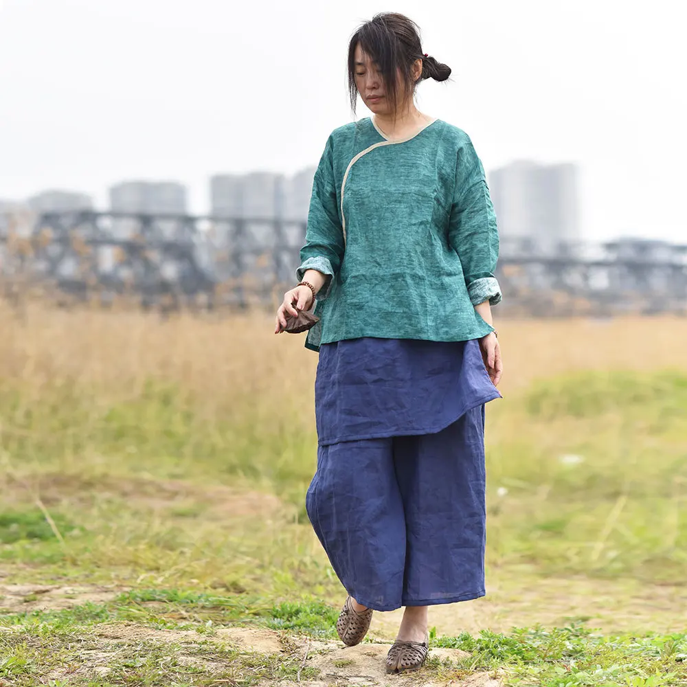 Design Ramie High Quality Wide-Legged Pants Women's New Harajuku Solid Color Trousers Loose Japanese Straight Pants Ropa Mujer