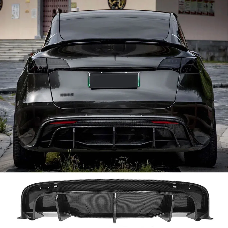 For Tesla Model 3 Fins V Style Rear Bumper Diffuser Lip Back Bumper Guard  Glossy Black Splitter Auto Body Kit Real Carbon - Body Kits - AliExpress