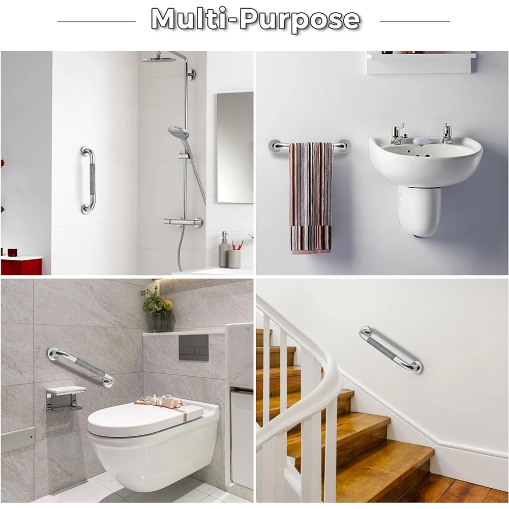 Shower Grab Bar Stainless Steel for Elderly Anti-Slip Bathroom Safety Rail with No Drilling Installation Heavy Duty Handicap