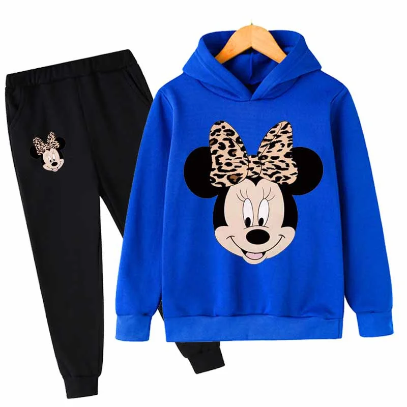 thumbnail image 1 of Conjunto de 2 piezas de sudadera con capucha y pantalones largos de manga larga con estampado de Mickey y Minnie Mouse para niñas, ropa deportiva informal para niñas, 1 of 5