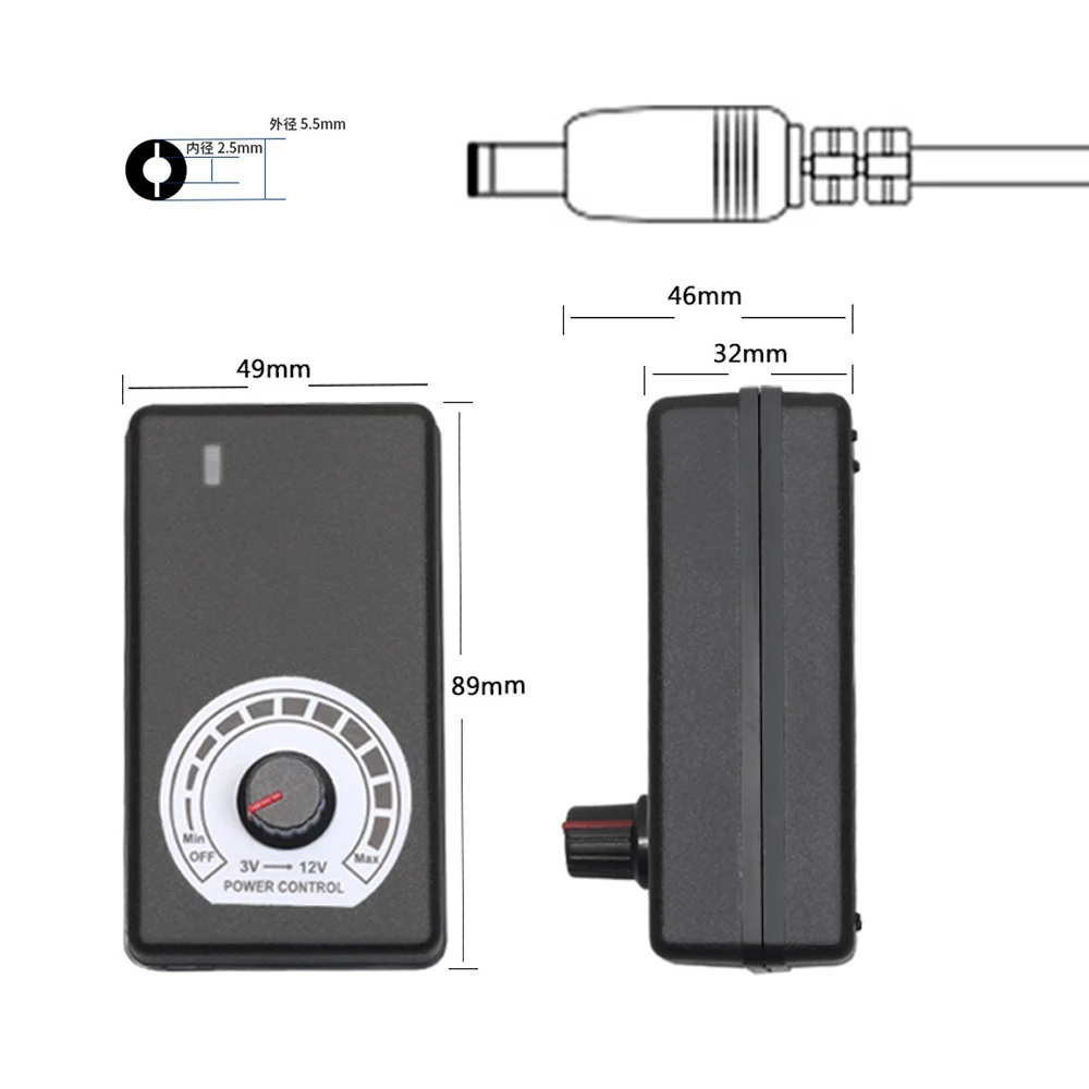 3-12V 2A Adjustable Power Supply LED Dimming Fan Stepless Speed Control Adapter DC 5.5*2.5mm Port Plug Charger
