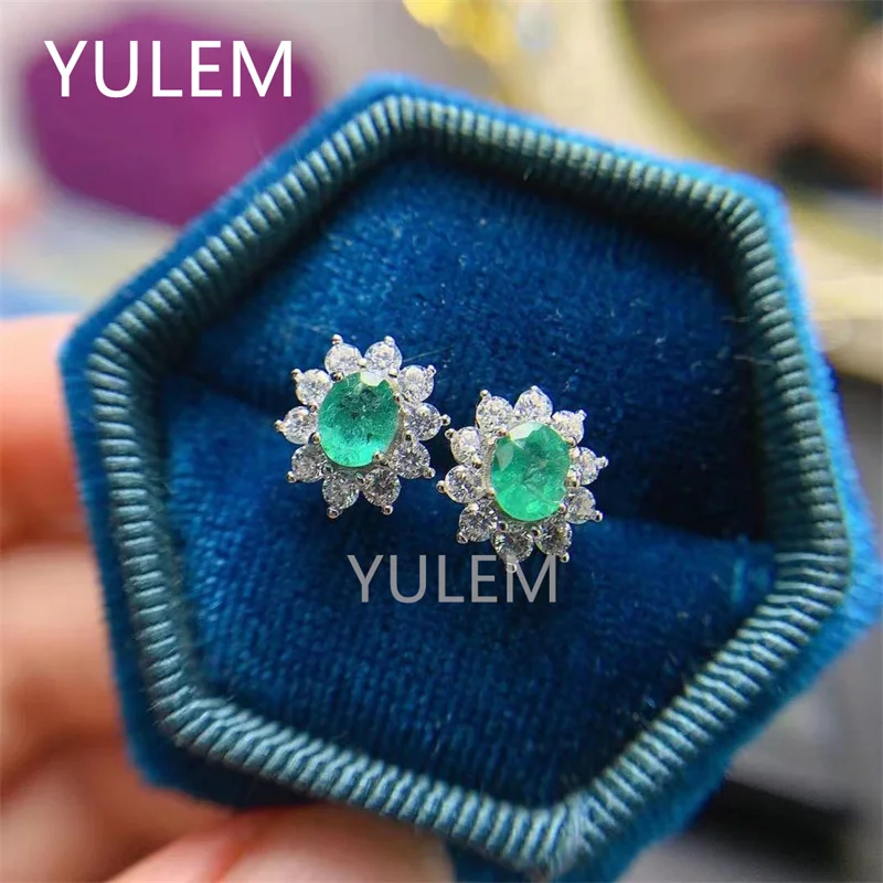 Fine Natural Emerald Earrings for Women Silver with 925 Sterling Sliver Platinum Plating Heart Wedding&Birthday Jewelry - 2