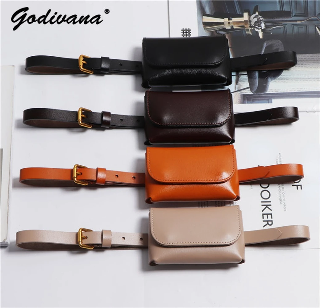 Genuine Leather Women's Thin Waistband Small Girdle Bag With Belt Korean Simple All-Match Decorative Dress Jeans Waist Belt 10pcs echu1h561jx5 thin film capacitor 560pf 50vdc 5% pps film 0805 ech u1h561gx5 cbb polyester capacitor new original genuine