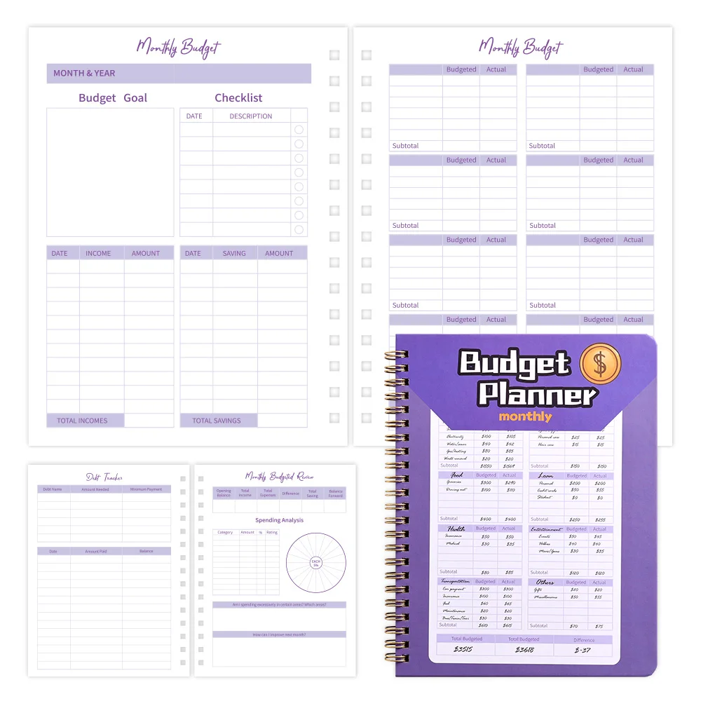 53 sheets Purple Budget Planner With Monthly Bill Organizer Hardcover Budget Book For Savings Debt Expense Tracking  Notebook