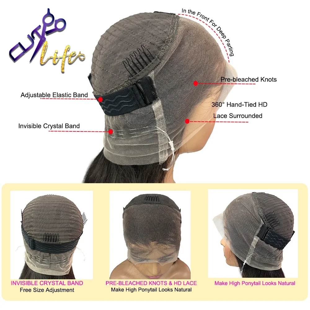 Invisible Strap Kinky Straight Wig Pre Cut Lace Wig With 4c Kinky Edges 360 Full Lace Remy 7x5 4x4 Pre-cut Closure Wigs