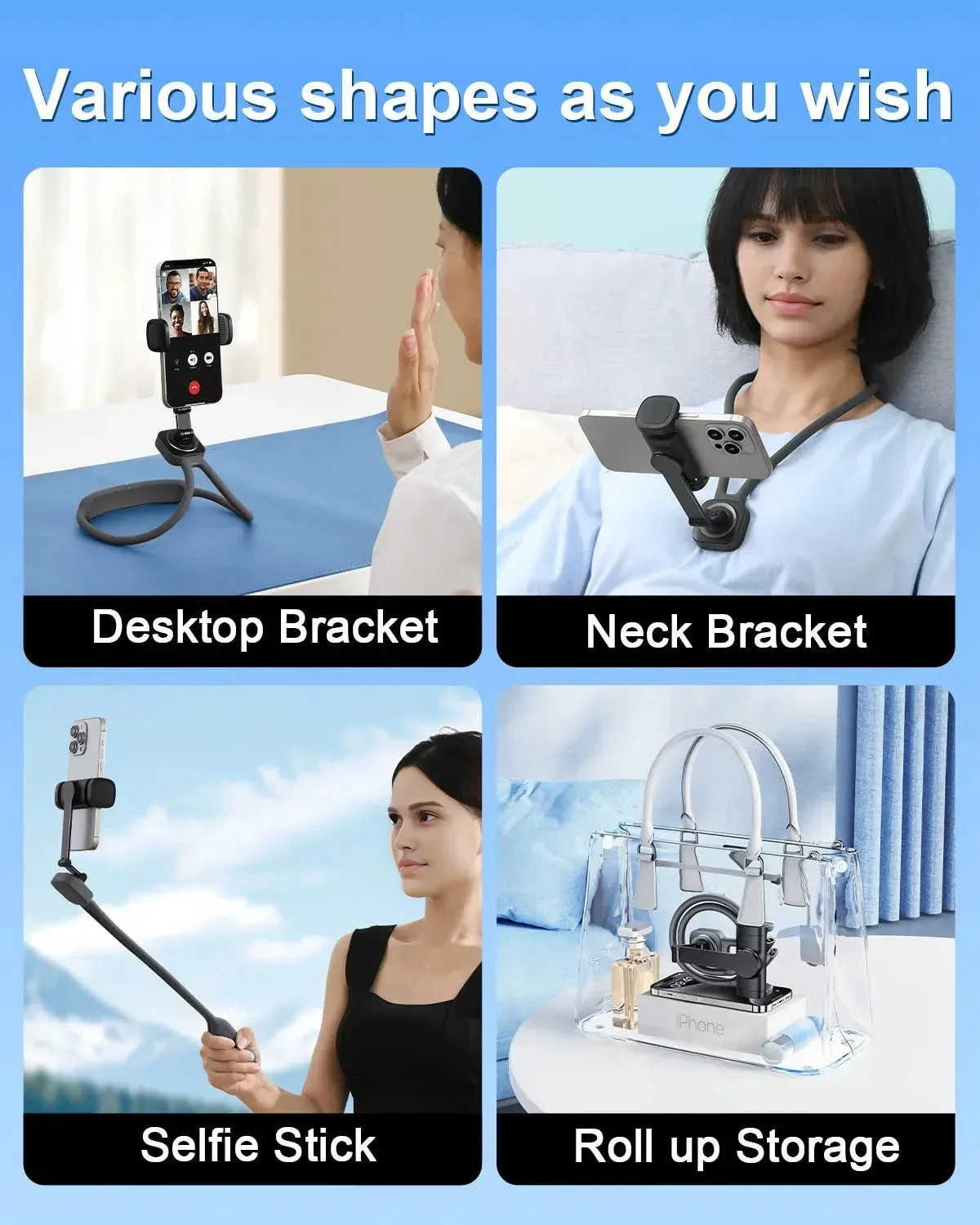 Eary Neck Phone Holder Hands Free Phone Stand For POV Vlog Video Chest Mount For Recording Selfie Multi-Functional Clip Bracket