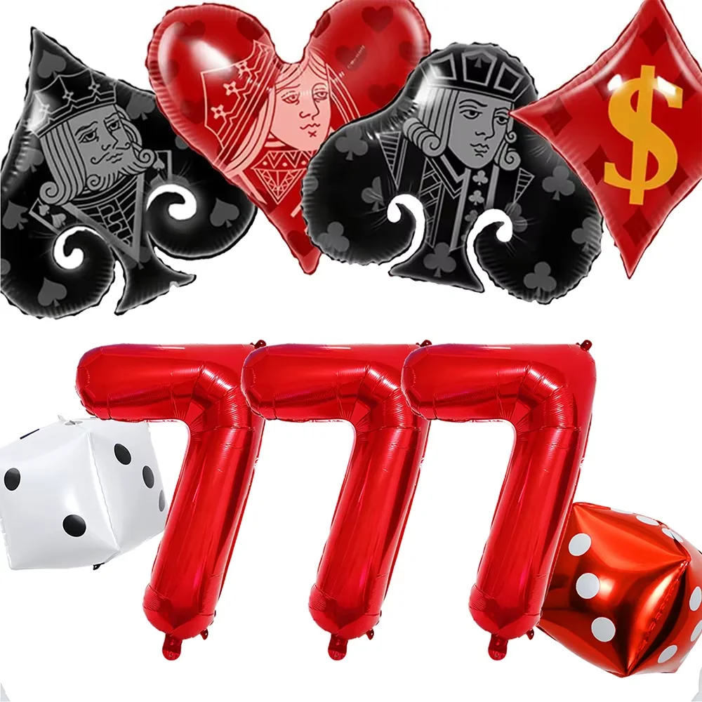 Casino Thema Party Dekoration Luftballons Rot Weiß Würfel Nummer 777 Folienballon Las Vegas Poker Nacht Geburtstag Party Dekorationen – Detail 1