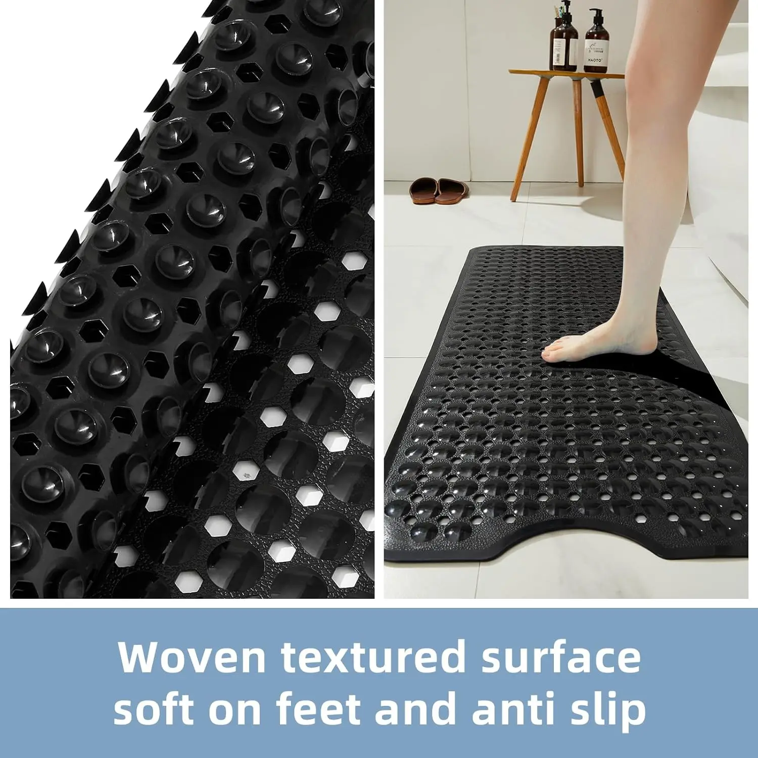 Non Slip Bath Mat Bath Tub Mat with Suction Cups & Drain Holes Bathroom Machine Washable Bathroom Mats