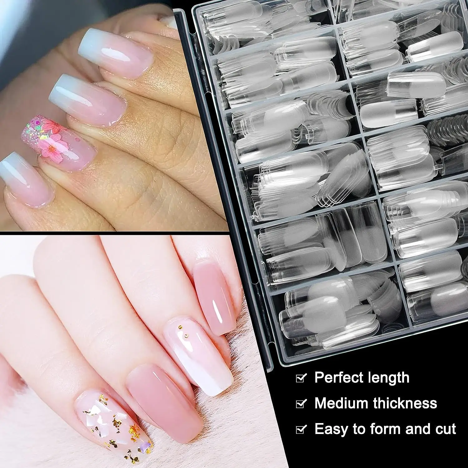600 PCS Soft Clear Square Press-On Nails (12 Sizes)