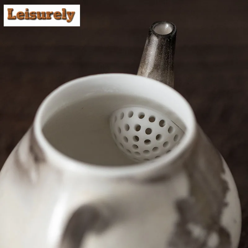 120ML Ink Painting Zhiye Roasting Ruyi Teapot Traditional Tea Infuser Pot Tea Brewing Kettle with Filter Tea Ceremony Decoration