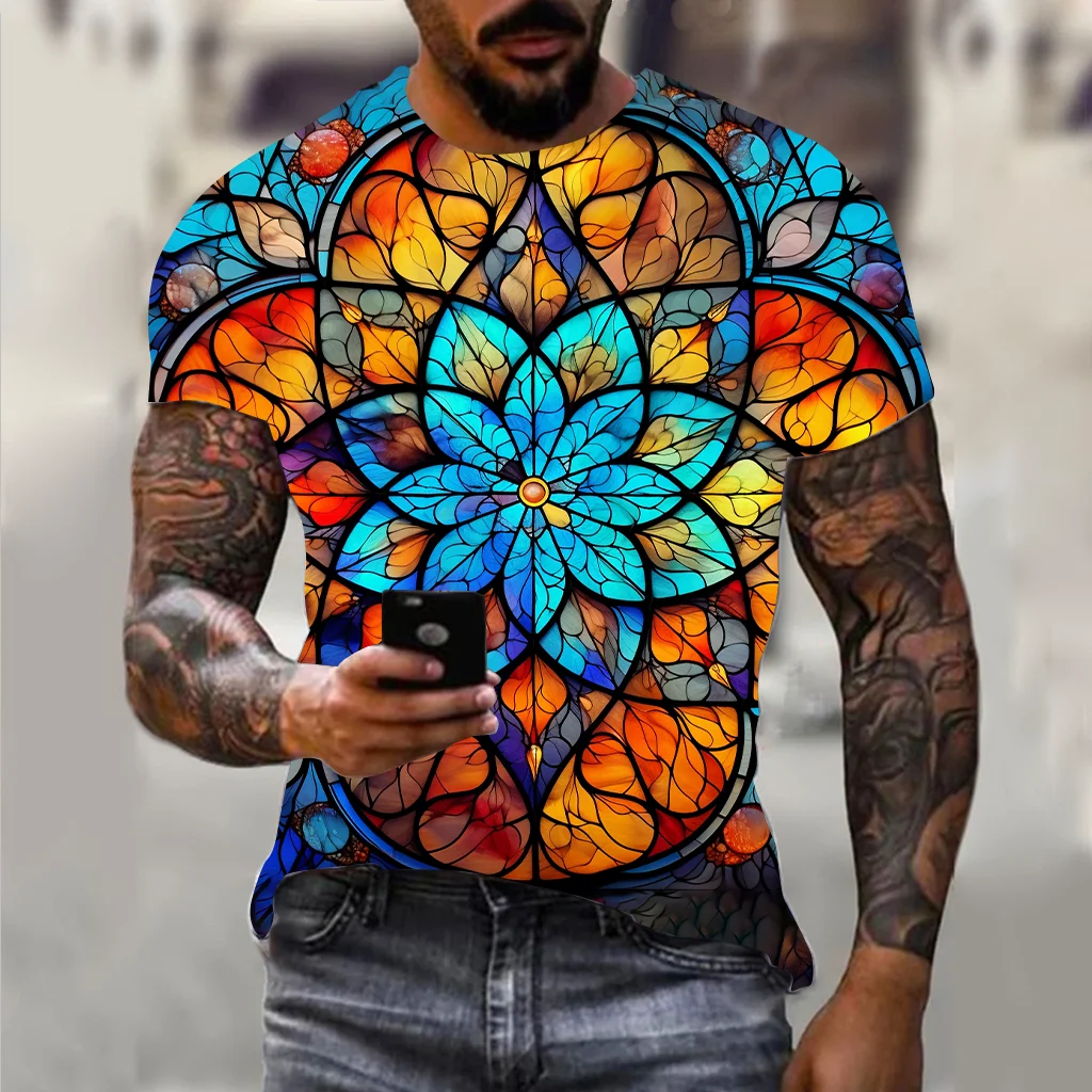 

Fashion Men's T-Shirts Summer with 3D Print Flower Pattern Vintage Loose Oversized Short Sleeved Casual Harajuku Men's Clothing