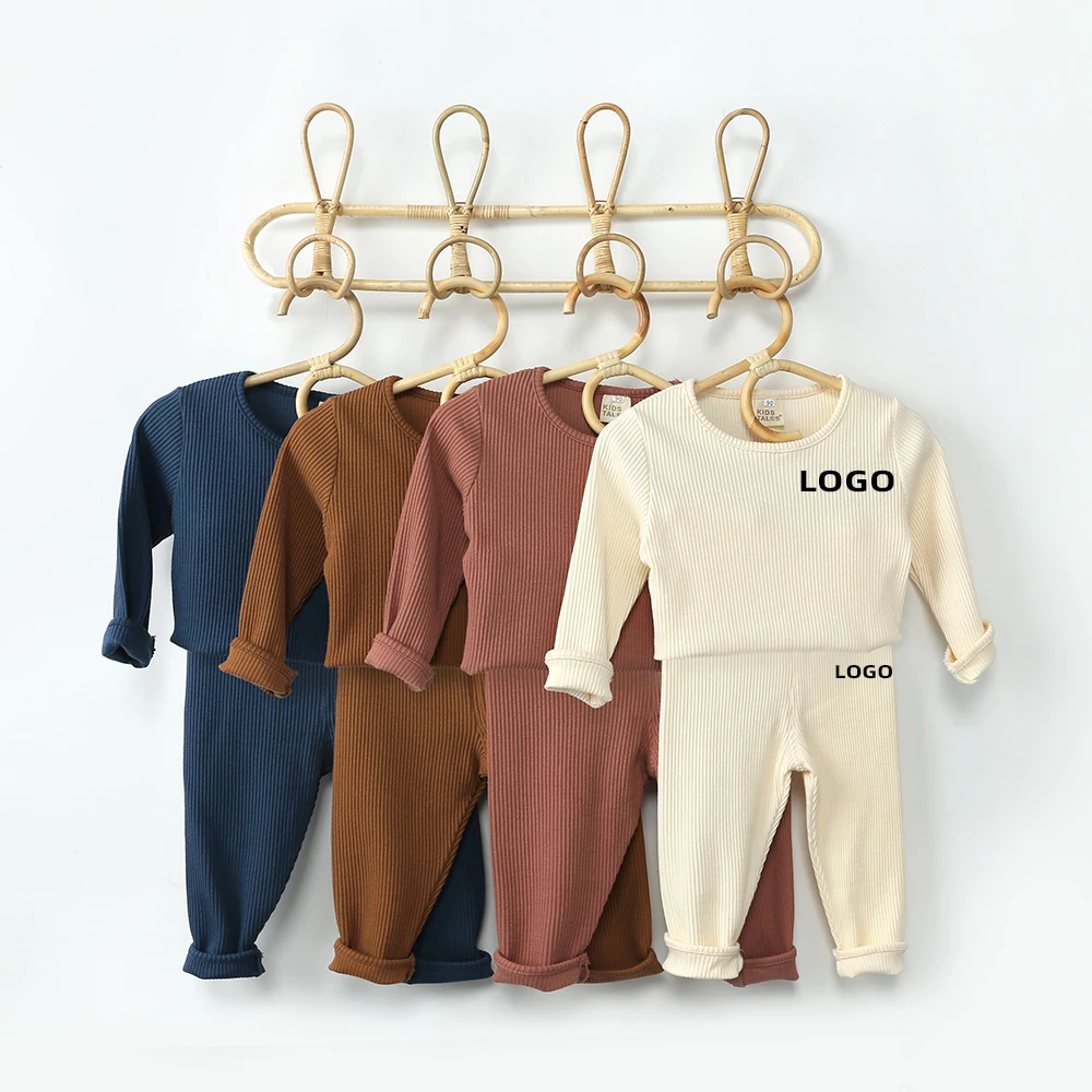 Kids Clothes Set Winter Warm Kids Clothes Ribbed Knitting Pajamas Solid Cotton Casual Infant Set Baby Boy Girl Lounge Sleepwear