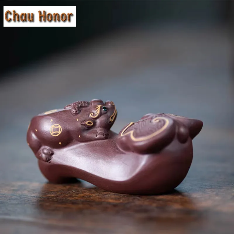 Handmade Purple Clay Tea Pet Ornaments Lucky Pixiu Statue Figurine Boutique Zisha Tea Decoration Accessories Desktop Crafts