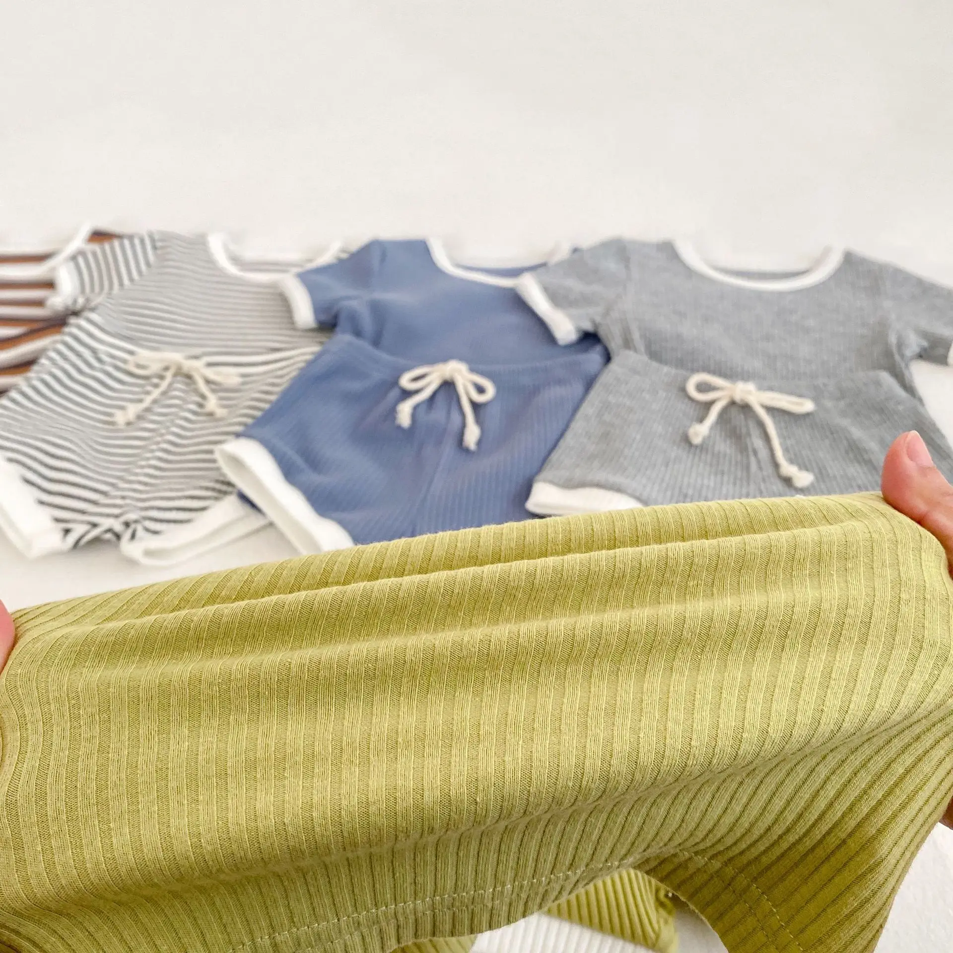 Baby Clothing Set Brief Boys Track Suit Waffle Tee And Shorts