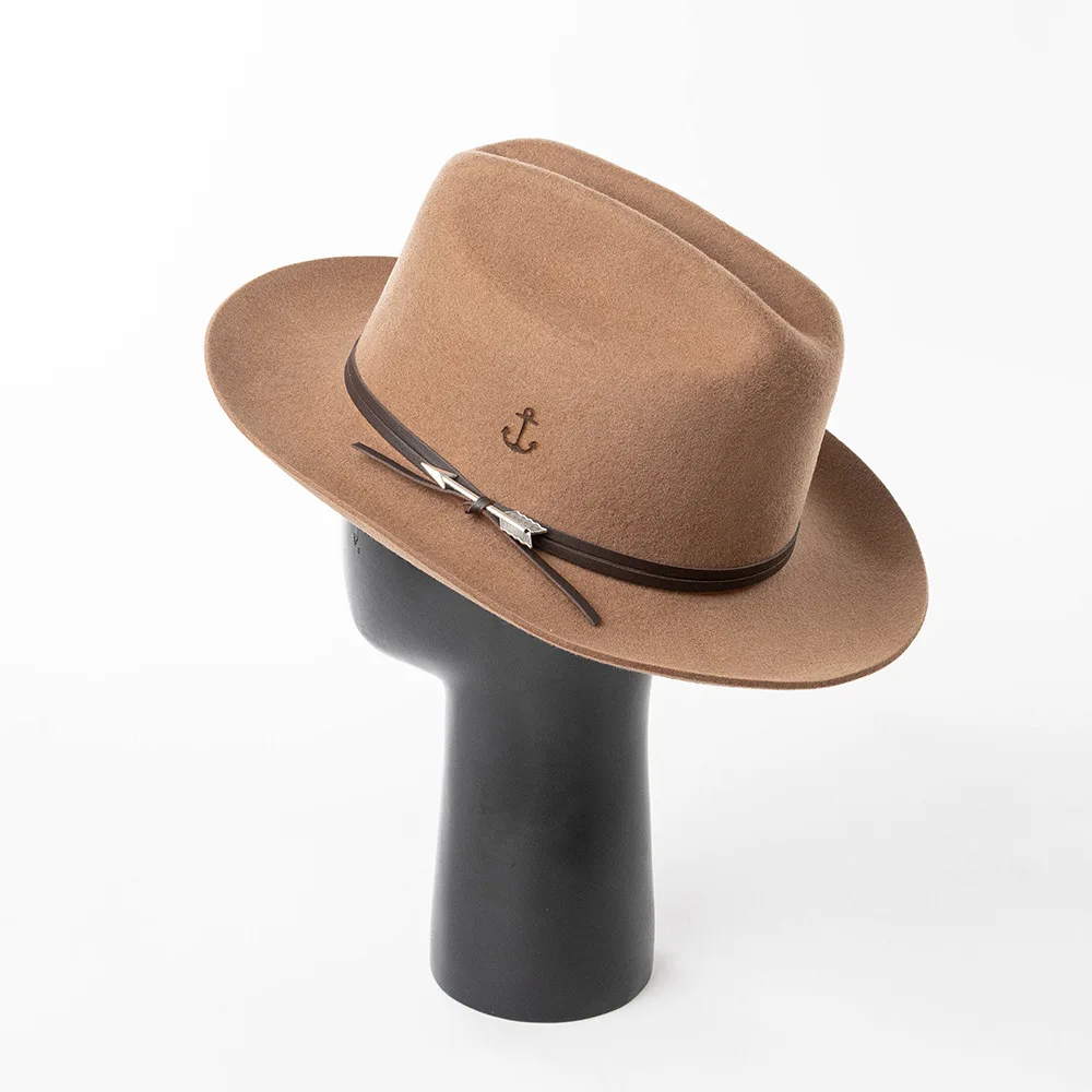 Damen-Fedora-Hut aus 100 % Wolle, Trilby-Kappen, breite Upturn-Krempe, Jazz-Kappe mit Pfeil, Ledergürtel für kirchliche Hochzeitsfeier – Detail 24