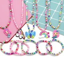 2pcs/Set Clay Beads Necklace Bracelet Jewelry Sets Cute Cartoon Pattern Charm For Children Party Jewelry Kids Birthday Gift Sets