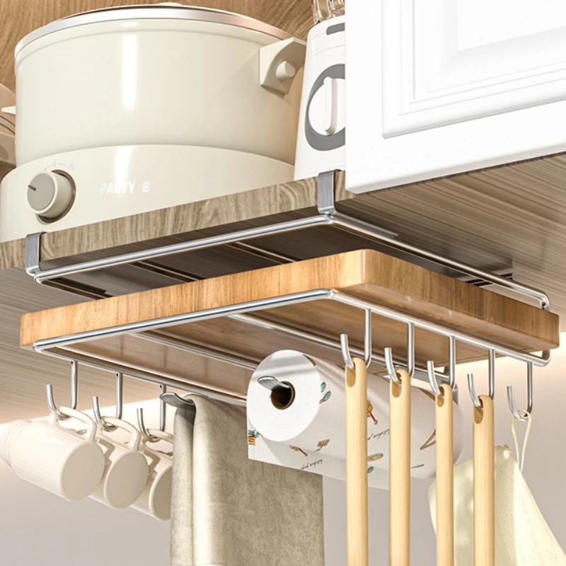 Stainless Steel Kitchen Hanging Cabinet Paper Towel and Rags Hanger Cutting Board and Pot Covers Holder Under Cupboard