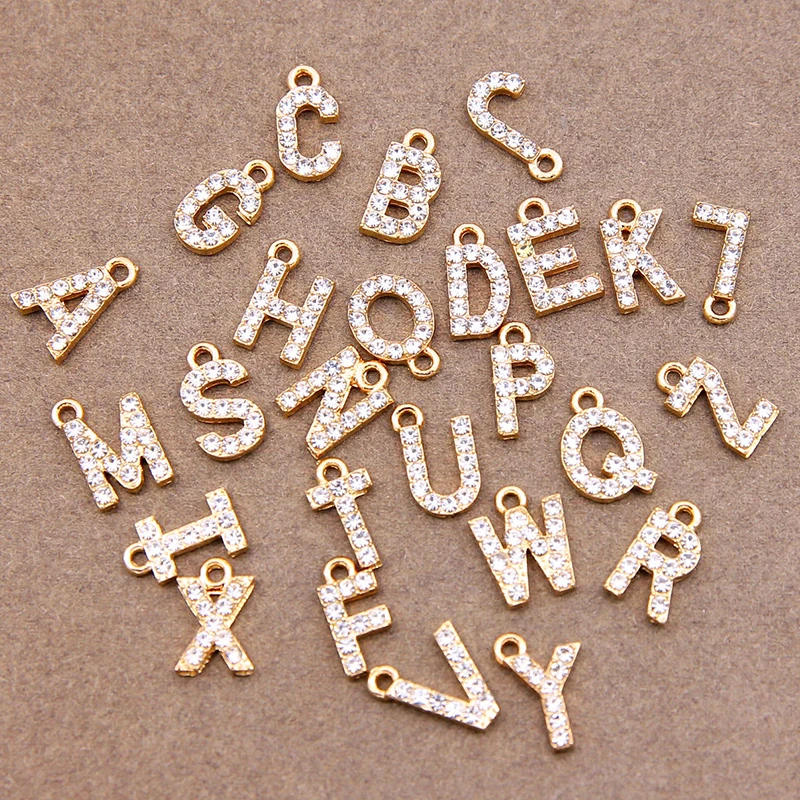 26Pcs Rhinestone Letter Charms Alloy Letter Charms Mini Alphabet Pendants