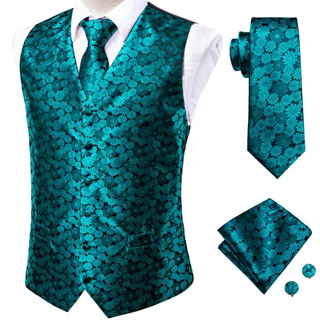 Hi-Tie 20 Color Silk Men's Vests and Tie Business Formal Dresses Slim Vest 4PC Hanky cufflinks for Suit Blue Paisley Waistcoat MS-0038