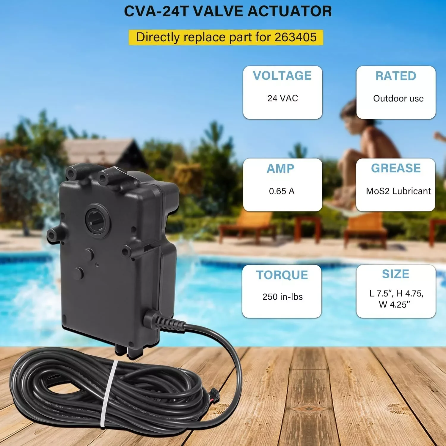 263045 CVA-24T Valve Actuator 24 Volt For Pentair Ortega Jandy 3-Port valves AC Pool and Spa Actuator Compool Ortega