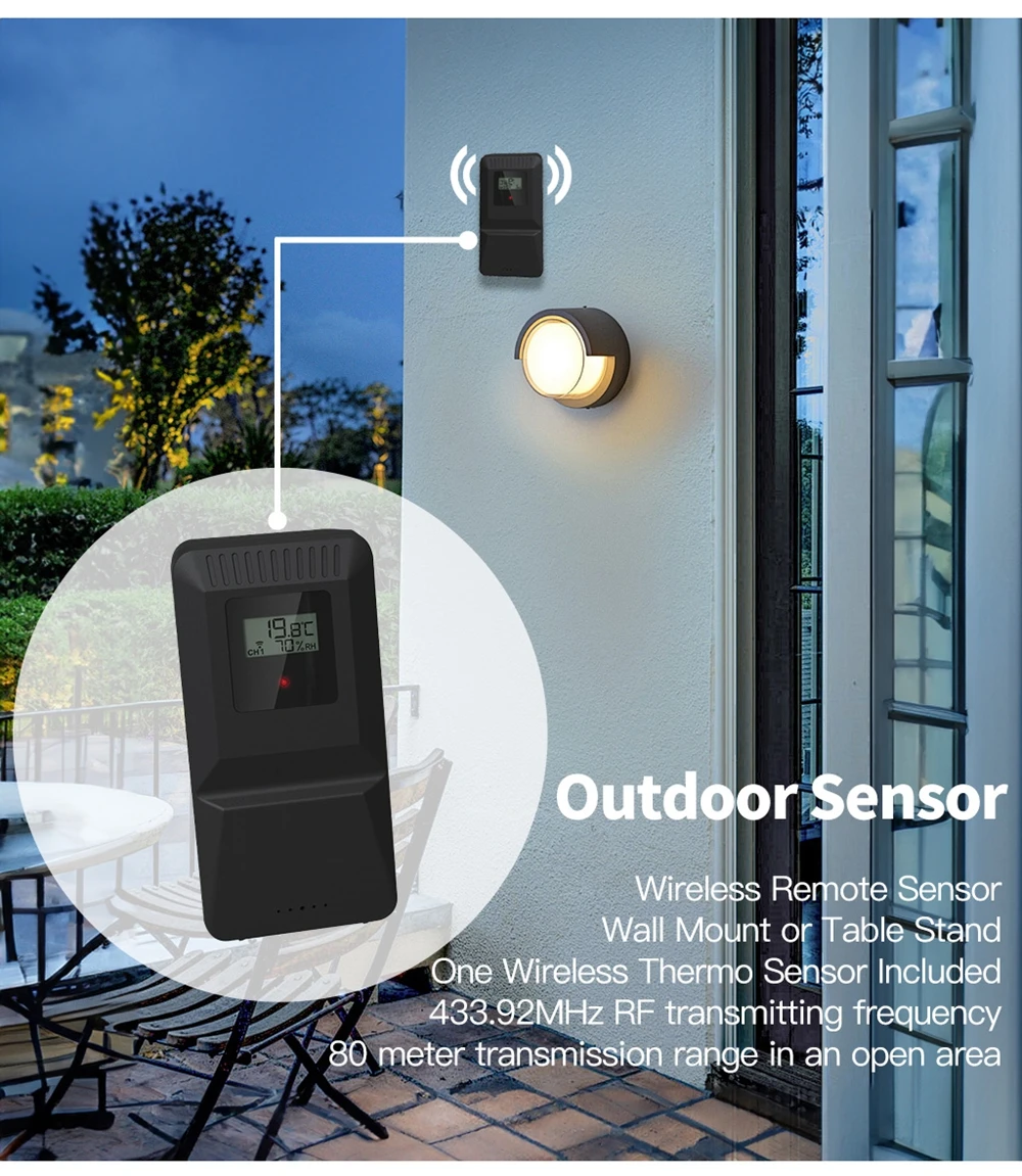 Wireless Weather Station Rain Gauge Thermometer DCF Radio Signal Time Date Alarm Clock Air Pressure Moon Phase Weather Forecast
