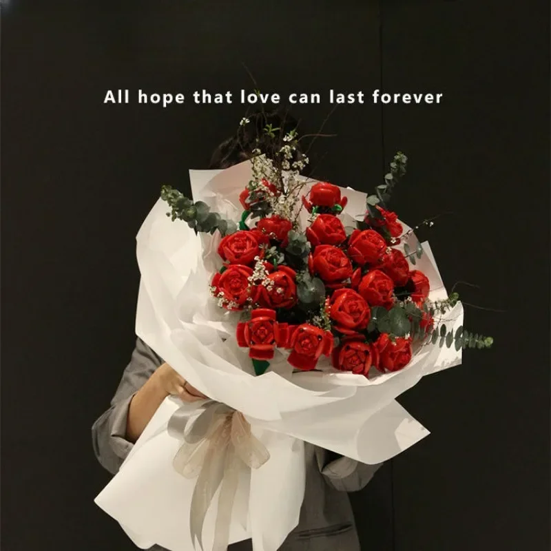

Compatible Rose Flower Puzzle Toy for Small Particle Building Blocks Flower Decoration Gift Hand Mosaic Holiday Mother's Day