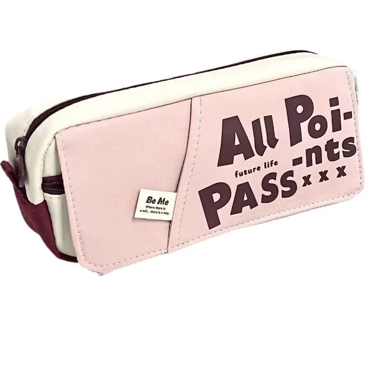 Aesthetic Pencil Case Letter Print Ins Style Makeup Bag for Girls Large Capacity School Stationery Organizer Bag