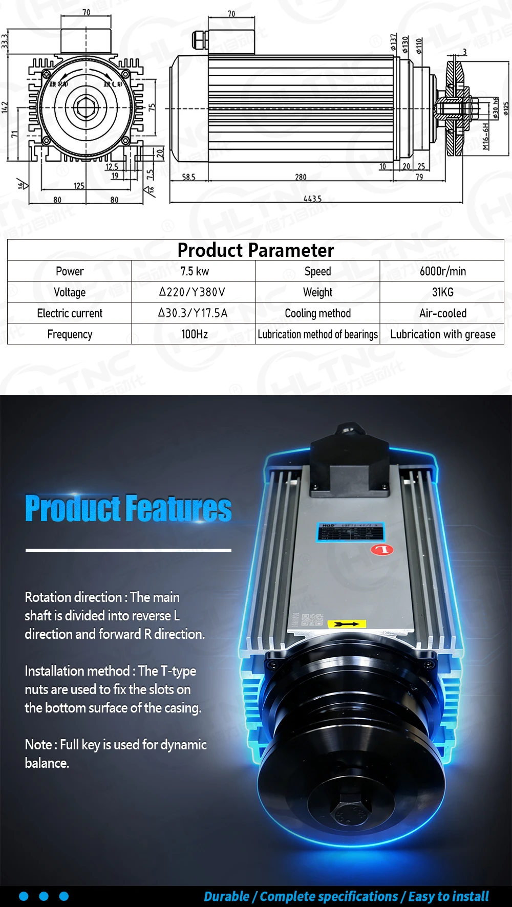 2026 New 7500w Spindle Motor For Saw Blade High Speed 100hz 6000rpm7.5kw AC 200-