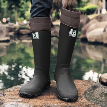 Rain Boots for Men, Fashionable High-Top Rain Boots for Outer Wear, Long-Tube Waterproof and Non-Slip Couple Style Outdoor Fishing Boots