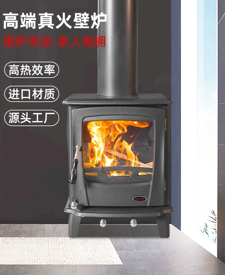 

Cast iron true fire fireplace burning wood firewood heating stove burning fire homestay villa rural decoration home