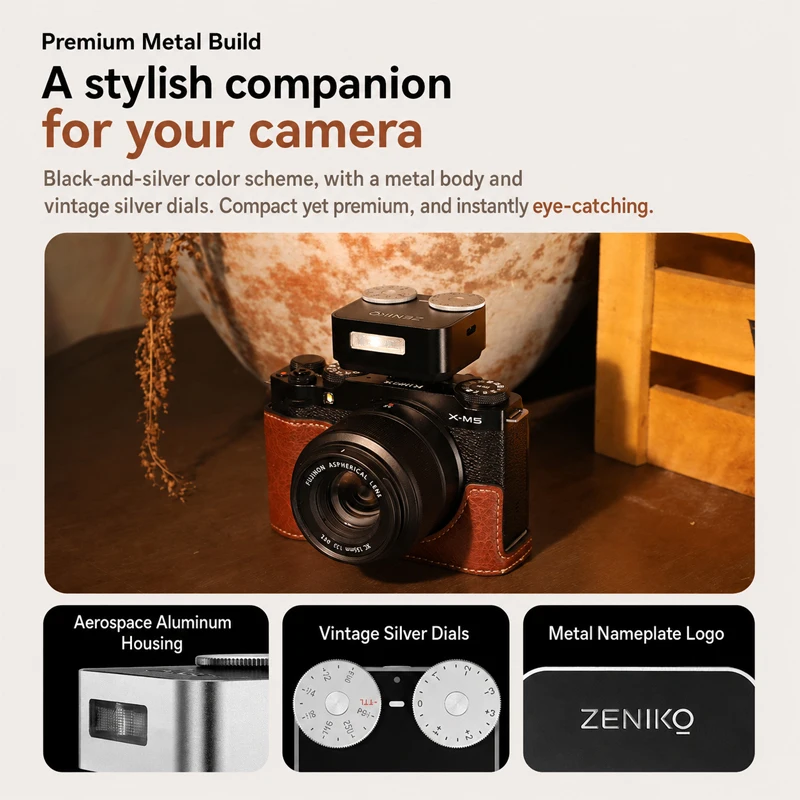 ZENIKO ZT12 카메라 플래시 TTL 자동 측광 레트로 듀얼 다이얼 휠 플래시라이트 (후지 XT5, A7M4, 니콘, 캐논 R6 카메라용)