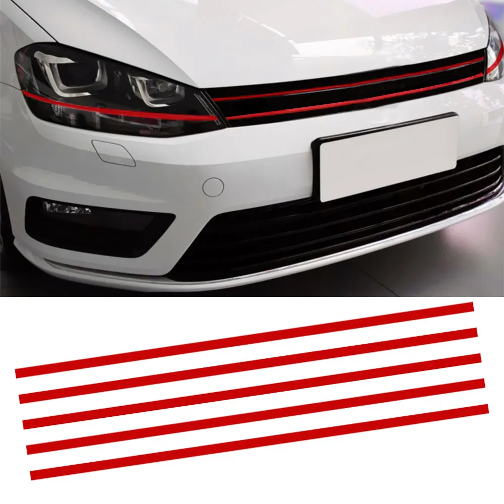

5pcs Red Reflective Strips Front Hood Grille Mouldings Car Stickers Decoration for Benz BMW Volvo VW Golf 6 7 Tiguan POLO GTI