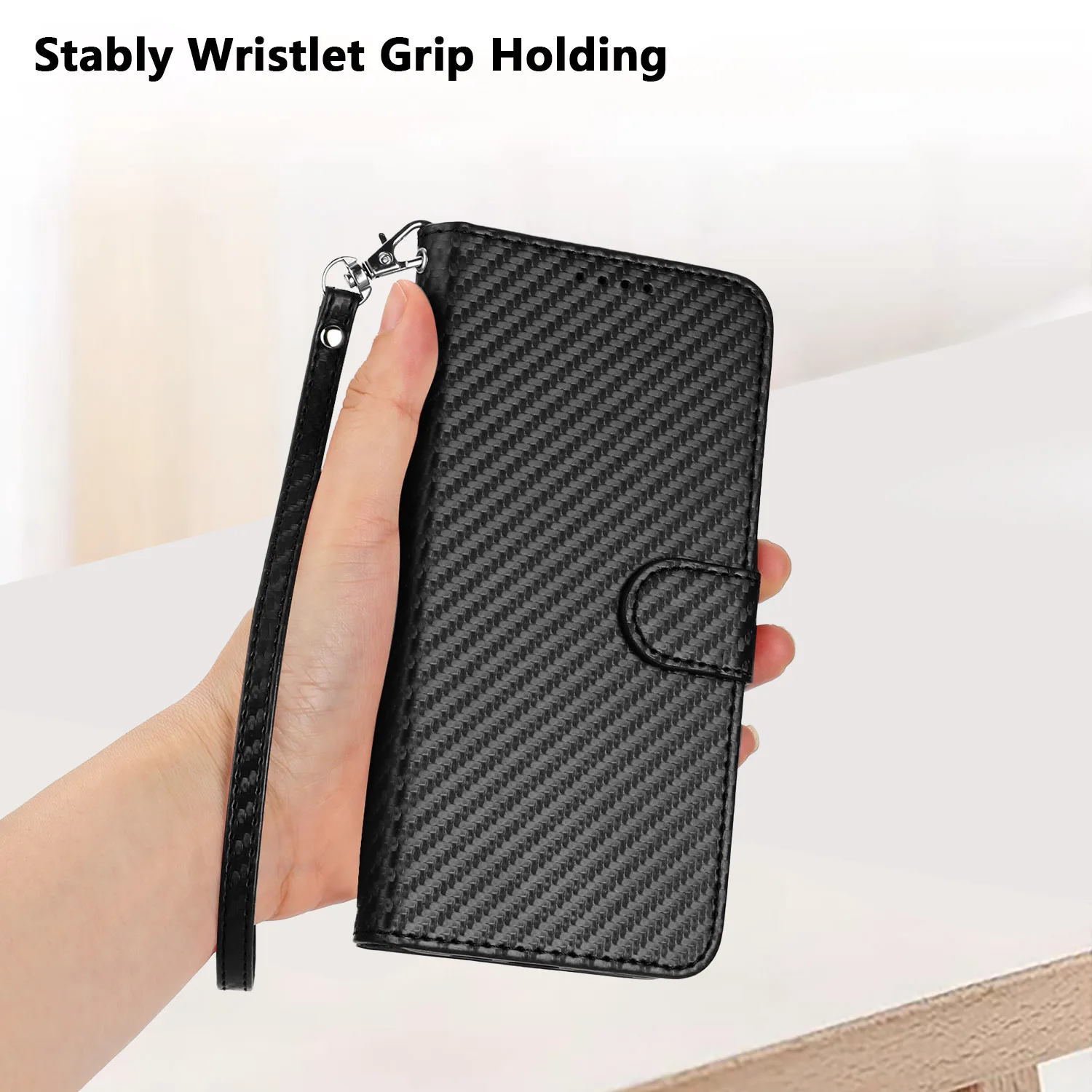 Carbon Fiber Leather Magnetic Stand Book Wallet Phone Case